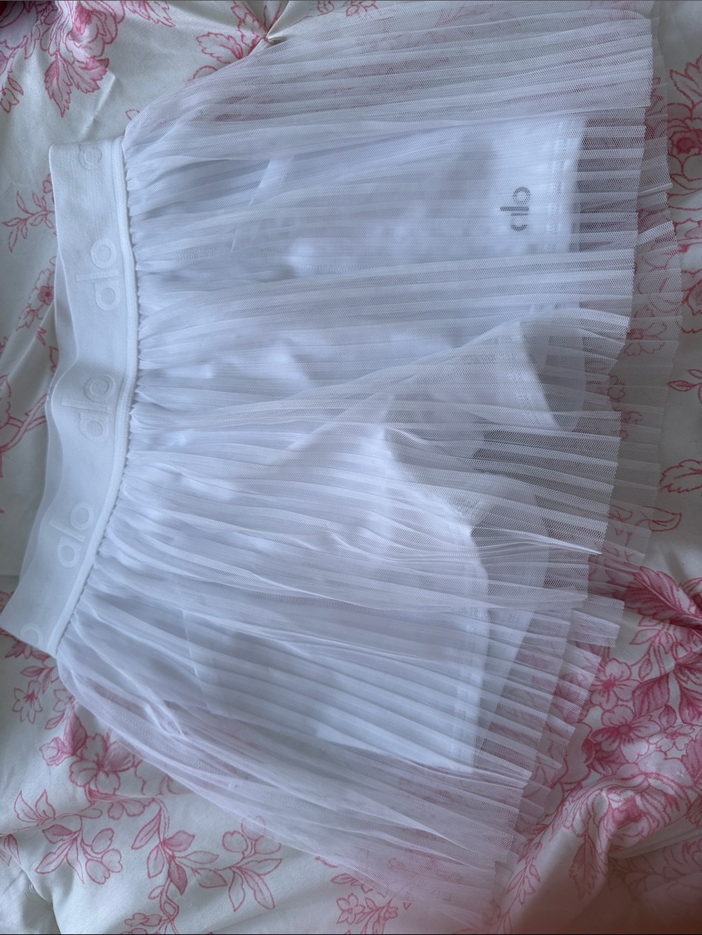 White Alo Mesh Pleated Skirt